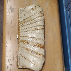 Kotur Elegant Cream and Gold Genuine Snakeskin Clutch